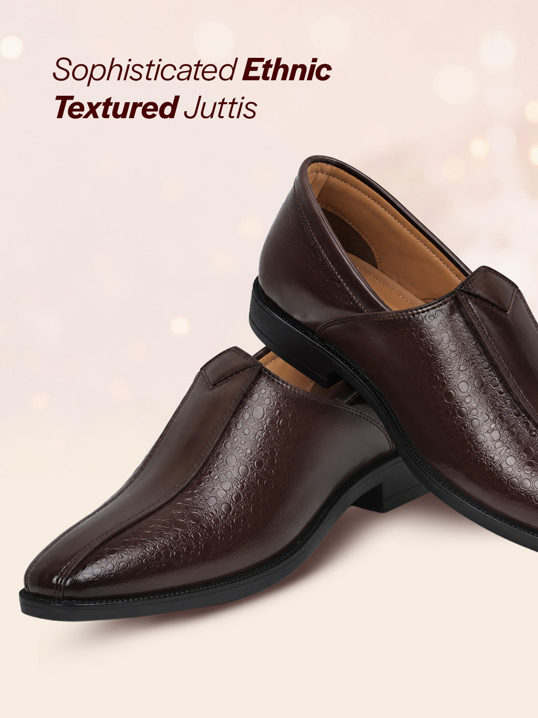 men tan party ethnic patent textured print slip on juttis and mojaris