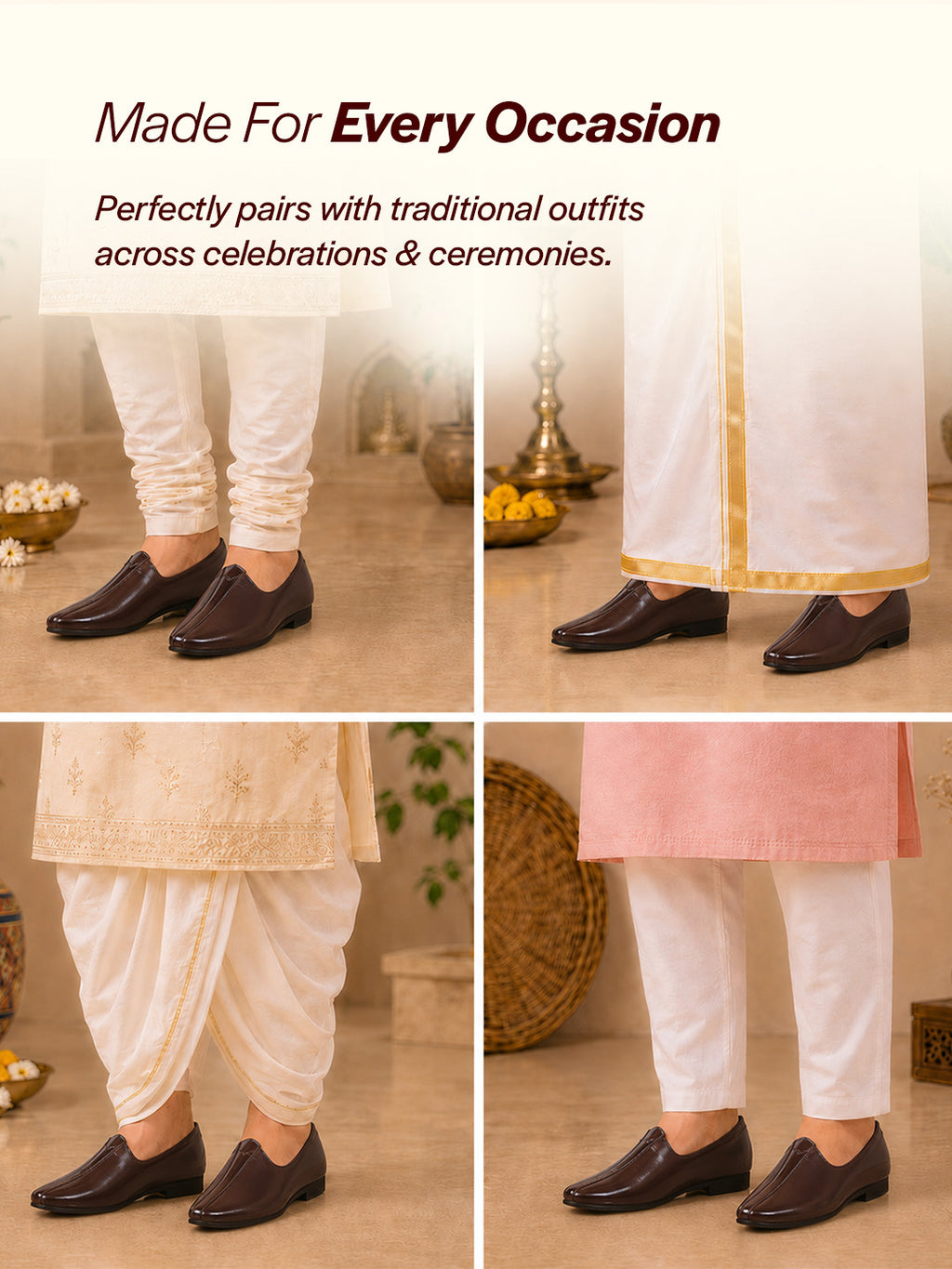 men tan party ethnic patent textured print slip on juttis and mojaris