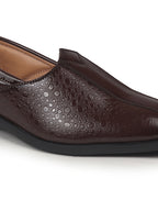 Shop Men Tan Party Ethnic Patent Textured Print Slip On Juttis and Mojaris