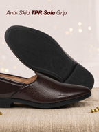 men tan party ethnic patent textured print slip on juttis and mojaris