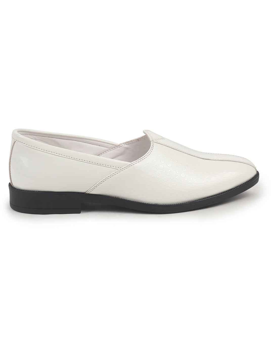 Shop Men White Party Ethnic Patent Textured Print Slip On Juttis and Mojaris|Wedding Slip On Shoes|Evening Comfort Insole Mojaris Online.