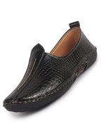 Men Black Textured Ethnic Slip On Juttis and Mojaris for Wedding|Party Slip-On|Traditional Kurtas Shoes|Flexible Rubber Sole