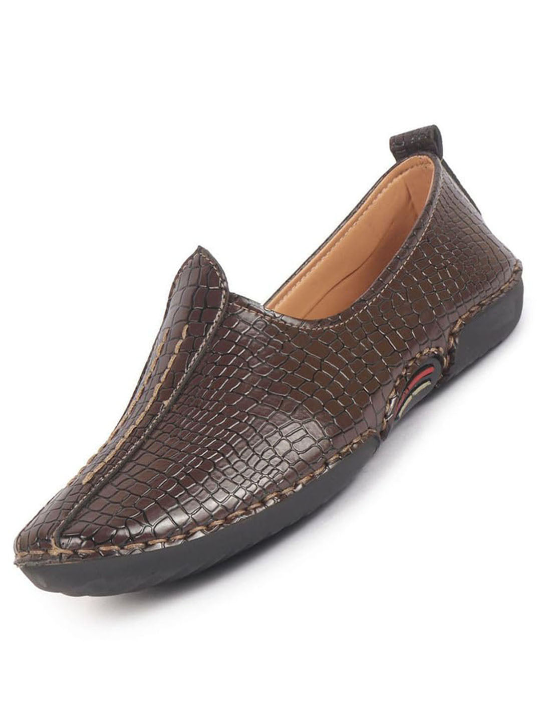 Men Brown Textured Ethnic Slip On Juttis and Mojaris for Wedding|Party Slip-On|Traditional Kurtas Shoes|Flexible Rubber Sole