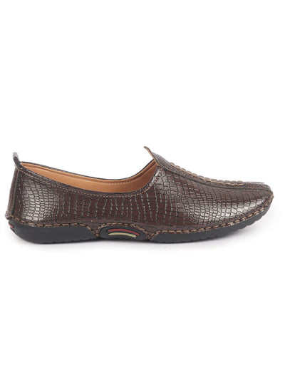 Men Brown Textured Ethnic Slip On Juttis and Mojaris for Wedding|Party Slip-On|Traditional Kurtas Shoes|Flexible Rubber Sole