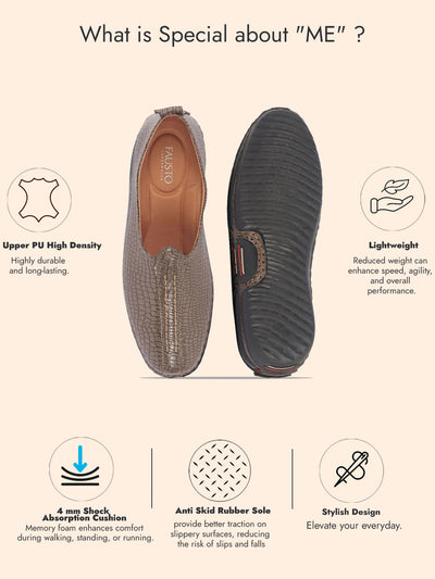 Men Camel Textured Ethnic Slip On Juttis and Mojaris for Wedding|Party Slip-On|Traditional Kurtas Shoes|Flexible Rubber Sole