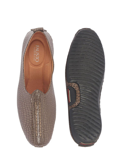 Men Camel Textured Ethnic Slip On Juttis and Mojaris for Wedding|Party Slip-On|Traditional Kurtas Shoes|Flexible Rubber Sole