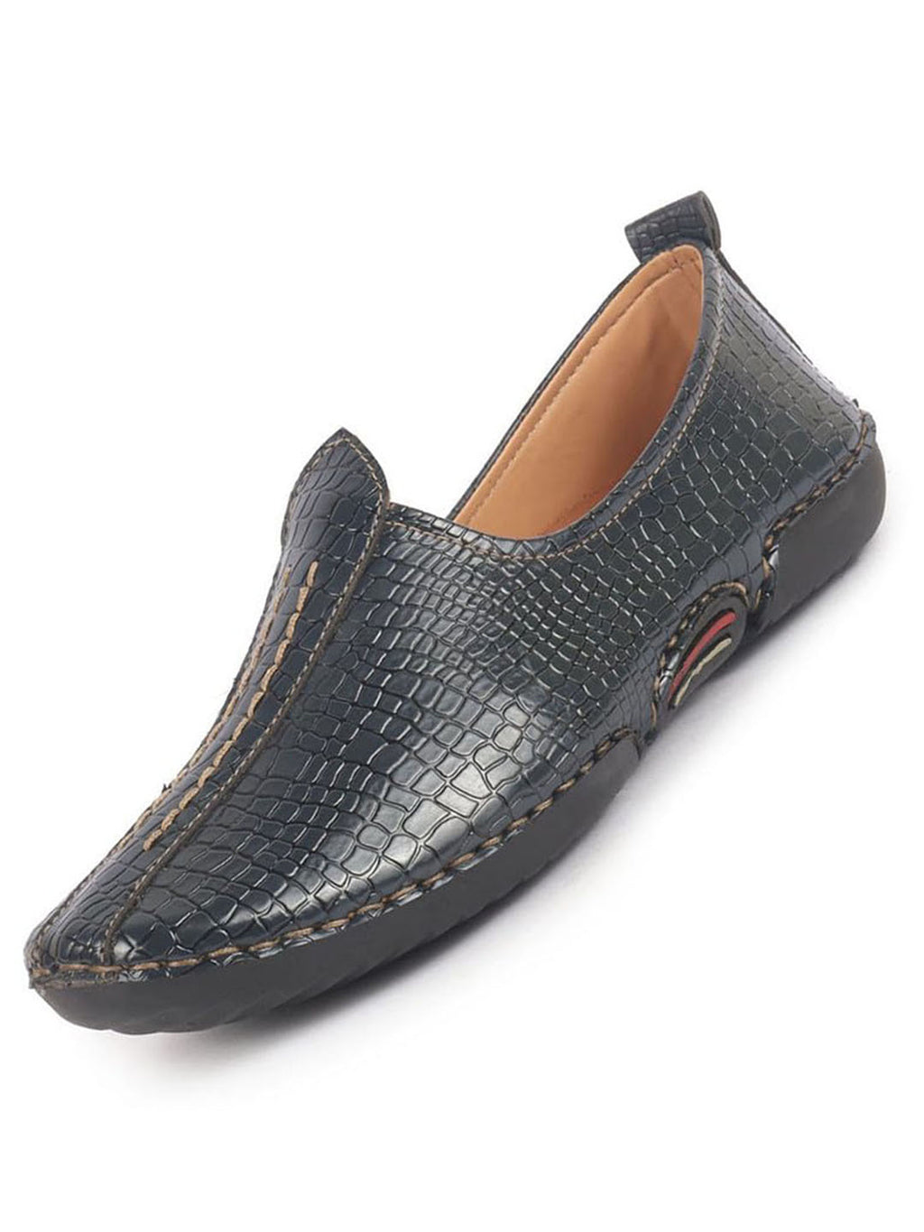 men navy blue textured ethnic slip on juttis and mojaris for wedding