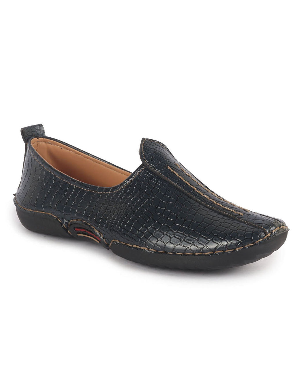 Men Navy Blue Textured Ethnic Slip On Juttis and Mojaris for Wedding