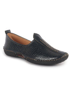 Men Navy Blue Textured Ethnic Slip On Juttis and Mojaris for Wedding