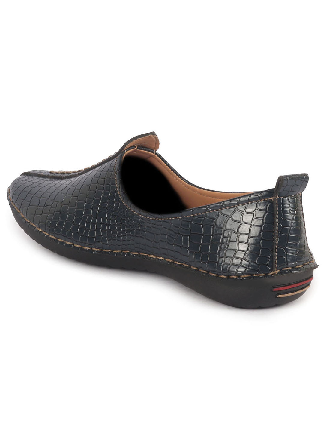 Men Navy Blue Textured Ethnic Slip On Juttis and Mojaris for Wedding