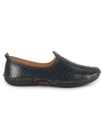 Men Navy Blue Textured Ethnic Slip On Juttis and Mojaris for Wedding