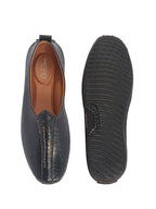 Men Navy Blue Textured Ethnic Slip On Juttis and Mojaris for Wedding