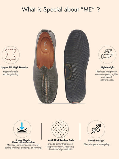 Men Olive Textured Ethnic Slip On Juttis and Mojaris for Wedding|Party Slip-On|Traditional Kurtas Shoes|Flexible Rubber Sole