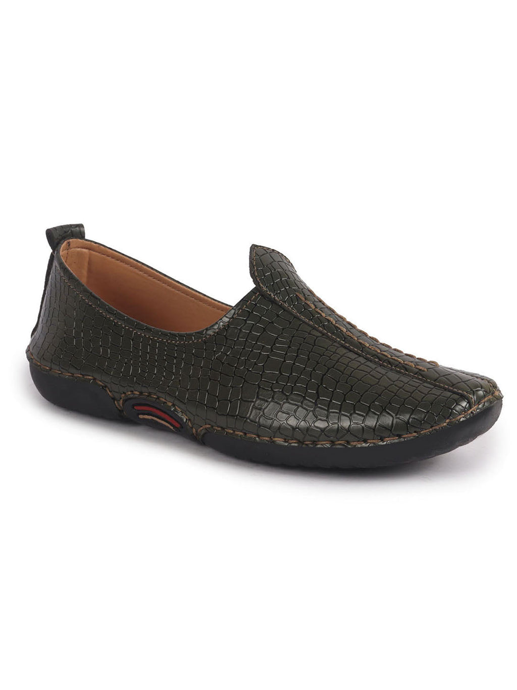 Men Olive Textured Ethnic Slip On Juttis and Mojaris for Wedding