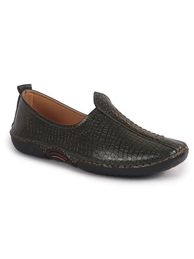 Men Olive Textured Ethnic Slip On Juttis and Mojaris for Wedding|Party Slip-On|Traditional Kurtas Shoes|Flexible Rubber Sole