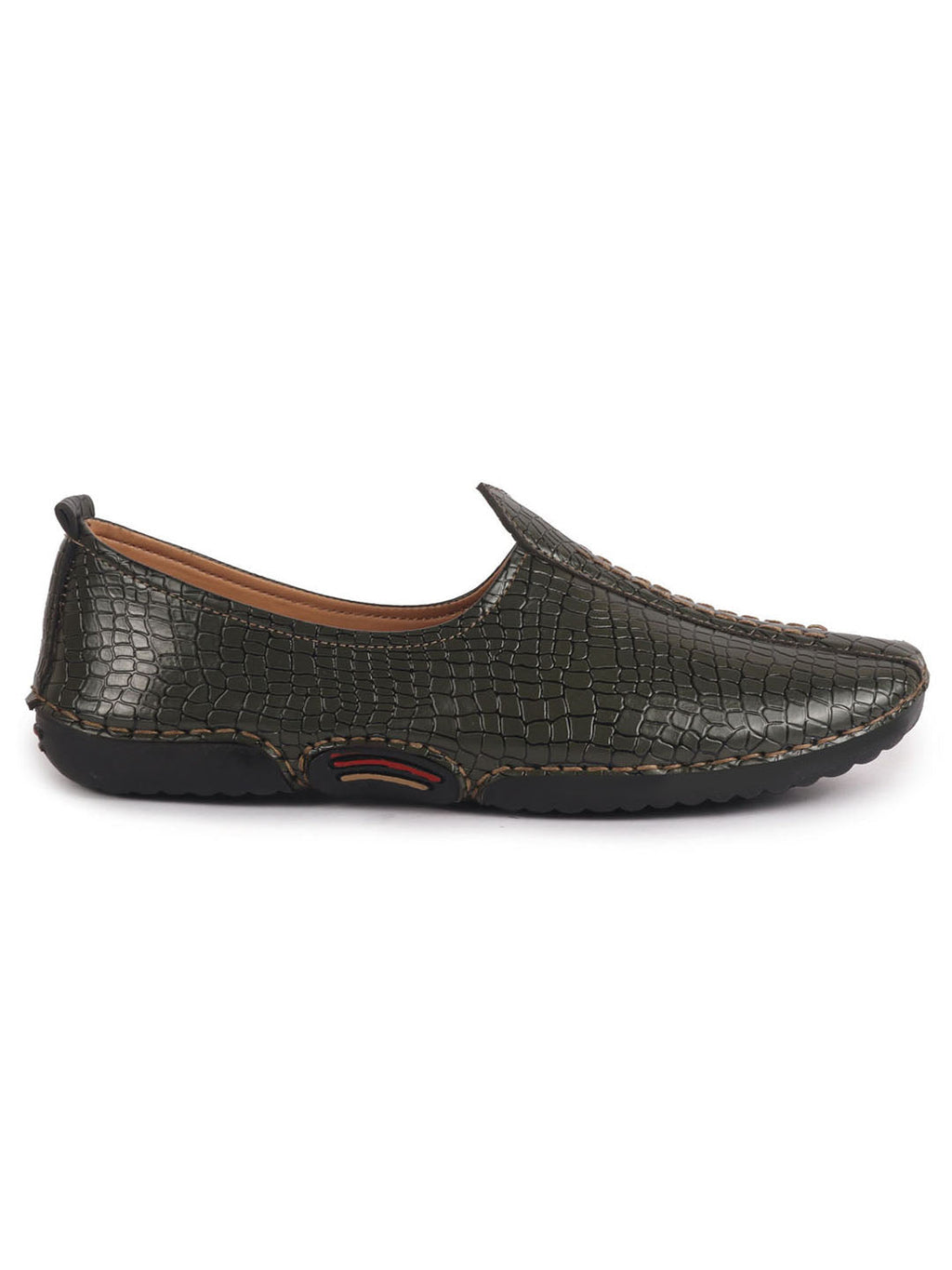 Men Olive Textured Ethnic Slip On Juttis and Mojaris for Wedding