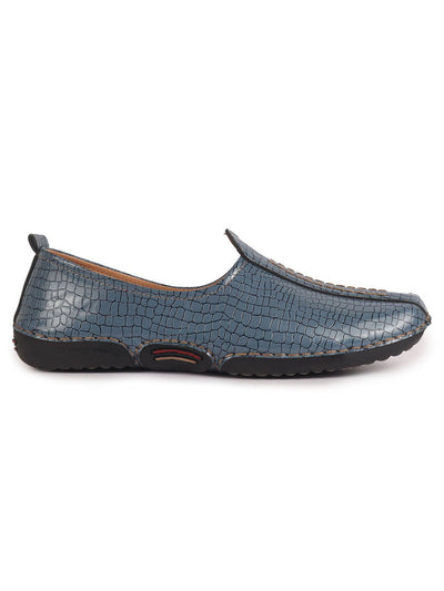 Men Sky Blue Textured Ethnic Slip On Juttis and Mojaris for Wedding|Party Slip-On|Traditional Kurtas Shoes|Flexible Rubber Sole