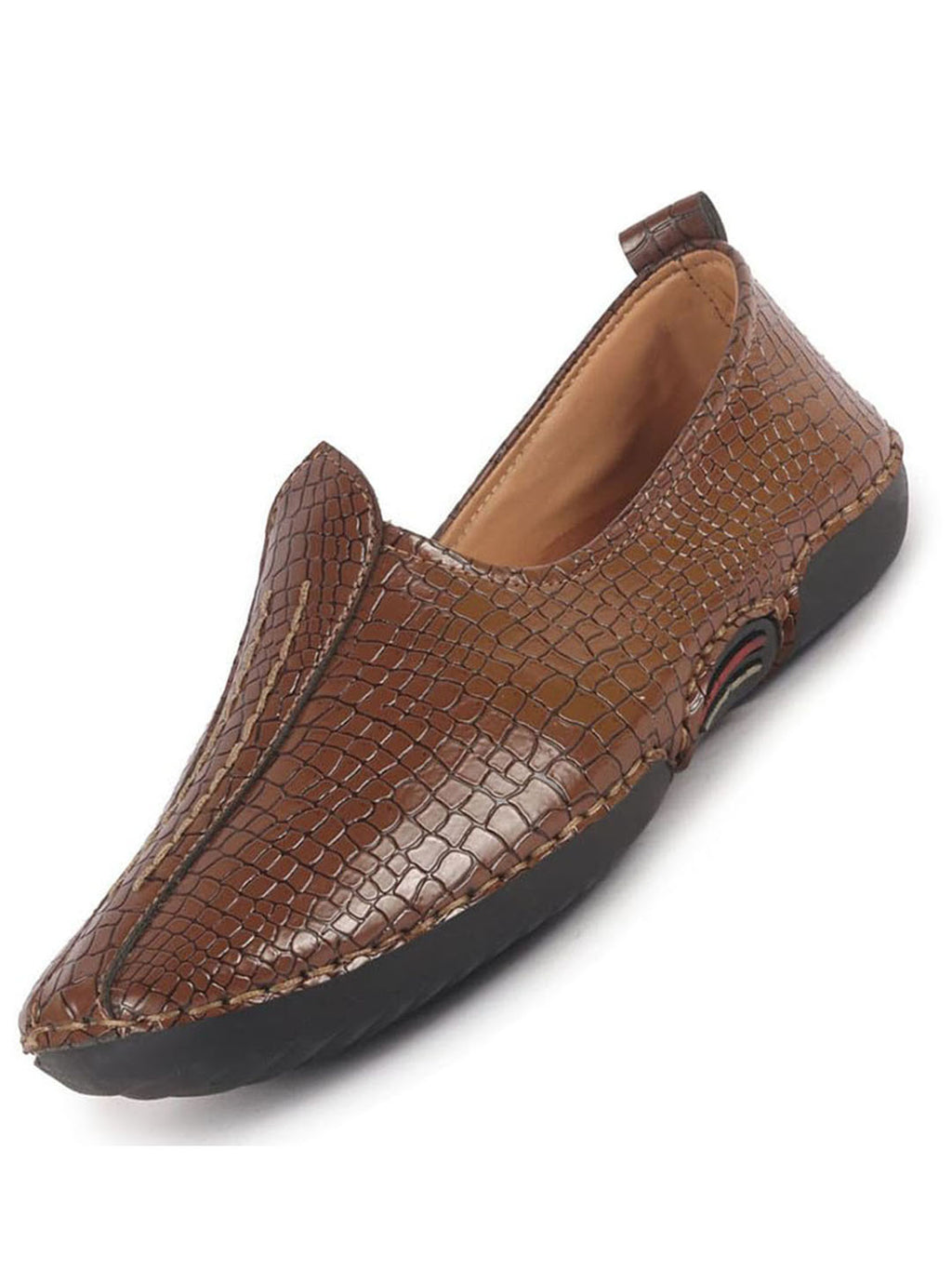 Men Tan Textured Ethnic Slip On Juttis and Mojaris for Wedding|Party Slip-On|Traditional Kurtas Shoes|Flexible Rubber Sole