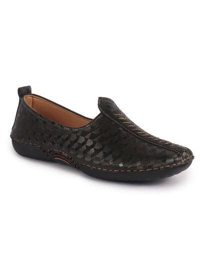 Men Brown Textured Print Ethnic Slip On Juttis and Mojaris for Wedding|Festive Slip-On|Traditional Sherwani Shoes