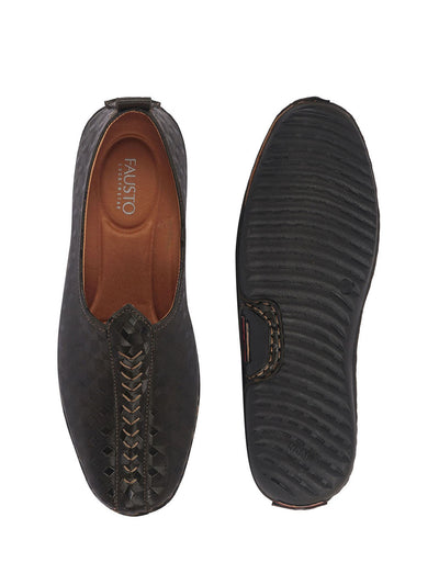 Men Brown Textured Print Ethnic Slip On Juttis and Mojaris for Wedding|Festive Slip-On|Traditional Sherwani Shoes