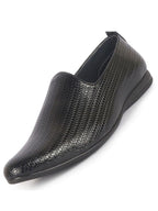 Men Black Textured Ethnic Round Toe Juttis and Mojaris for Wedding|Festive Slip-On For Kurtas|Traditional Sherwani Shoes