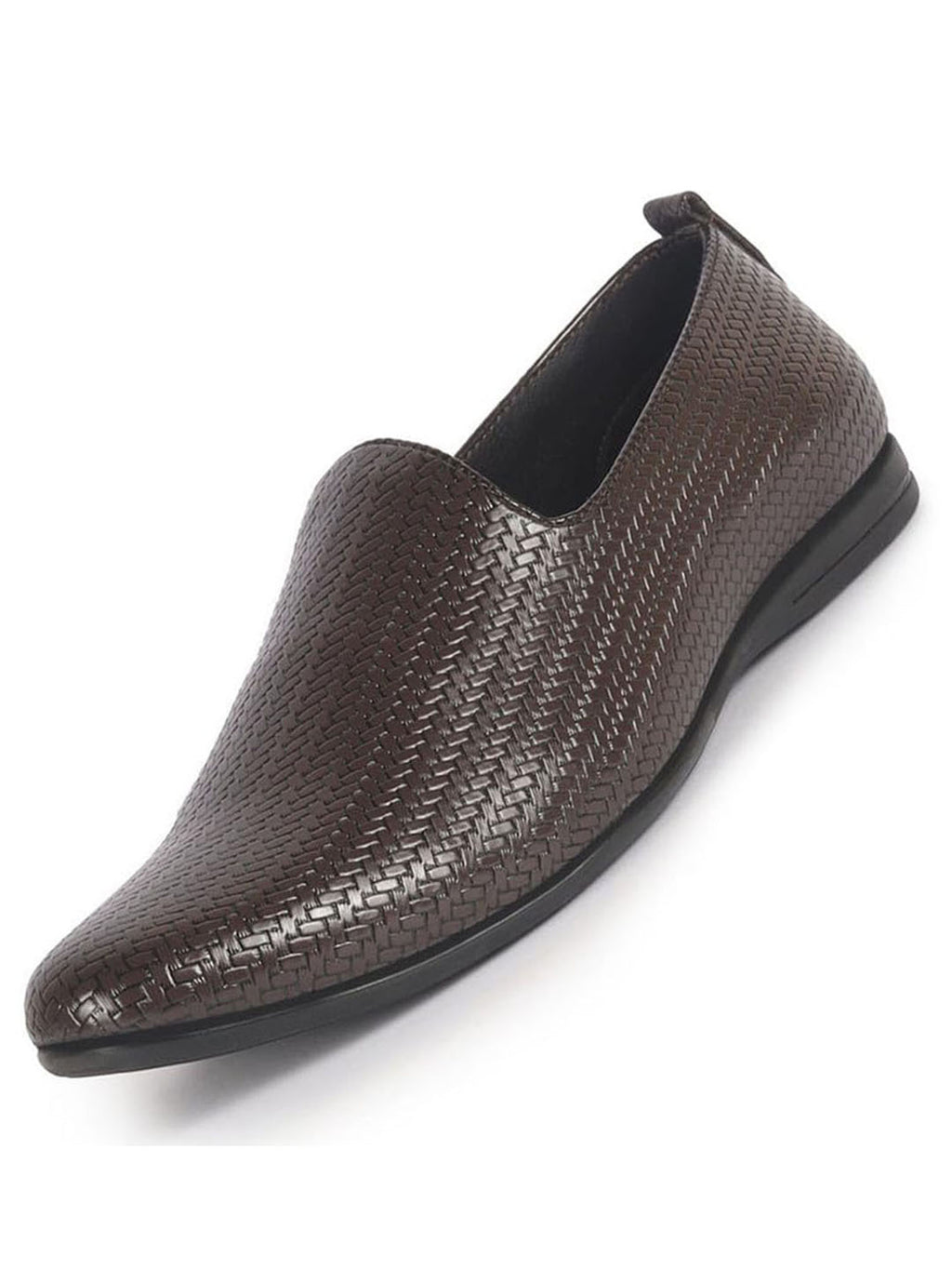 Men Brown Textured Ethnic Round Toe Juttis and Mojaris for Wedding|Festive Slip-On For Kurtas|Traditional Sherwani Shoes
