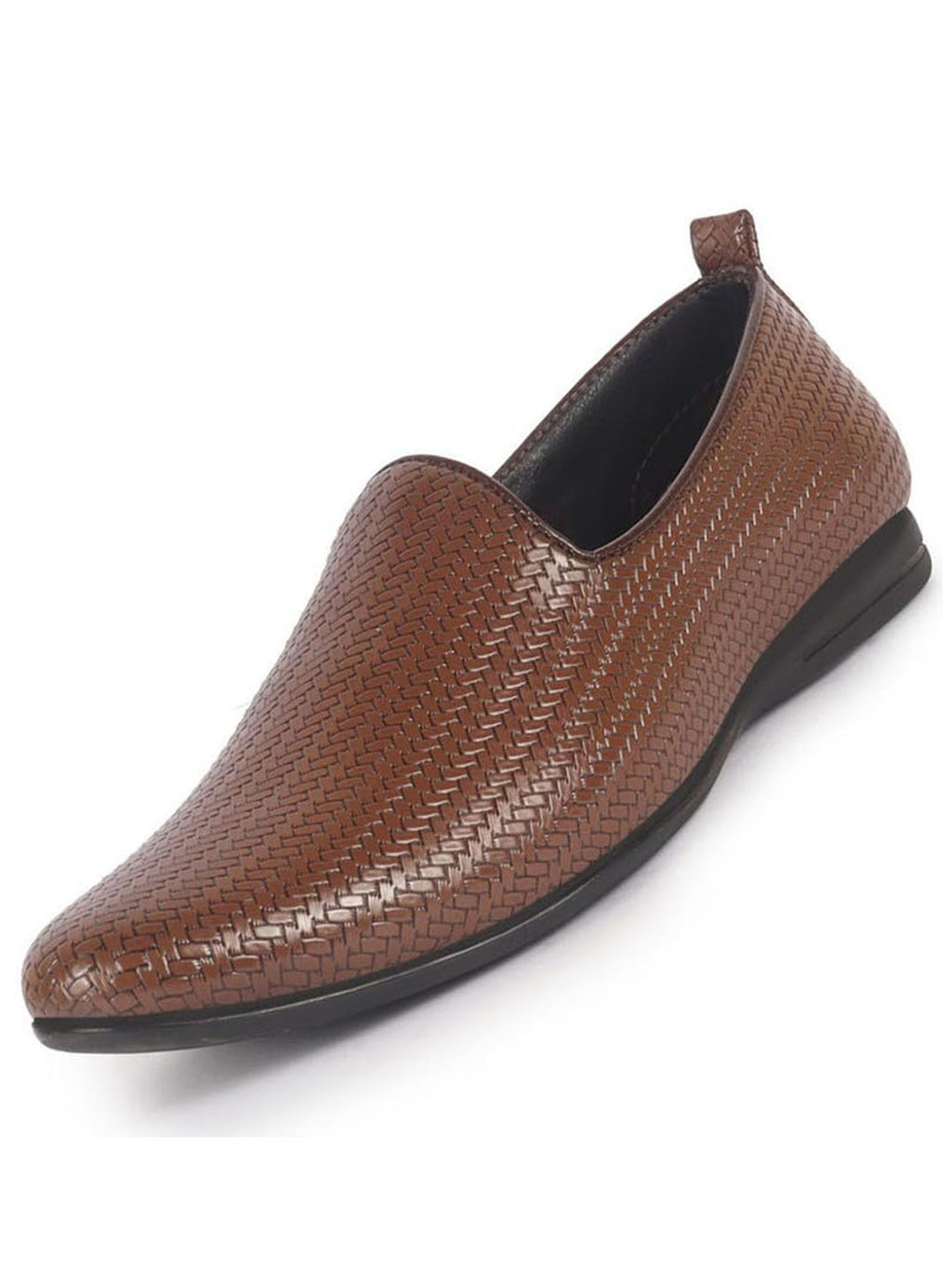 Men Tan Textured Ethnic Round Toe Juttis and Mojaris for Wedding|Festive Slip-On For Kurtas|Traditional Sherwani Shoes