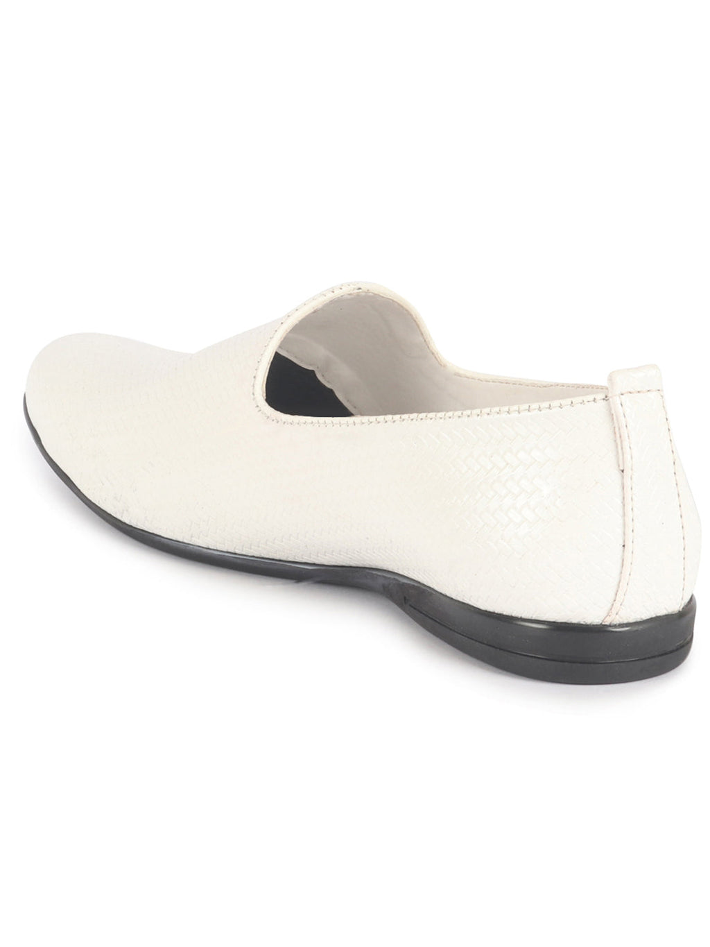 Men White Textured Ethnic Round Toe Juttis and Mojaris for Wedding|Festive Slip-On For Kurtas|Traditional Sherwani Shoes
