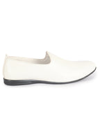 Men White Textured Ethnic Round Toe Juttis and Mojaris for Wedding|Festive Slip-On For Kurtas|Traditional Sherwani Shoes