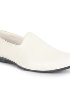 Men White Textured Ethnic Round Toe Juttis and Mojaris for Wedding|Festive Slip-On For Kurtas|Traditional Sherwani Shoes