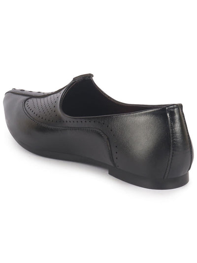 Men Black Breathable Traditional Wedding Slip On Ethnic Juttis and Mojaris|Party Slip On Evening Shoes|Striped Mojaris