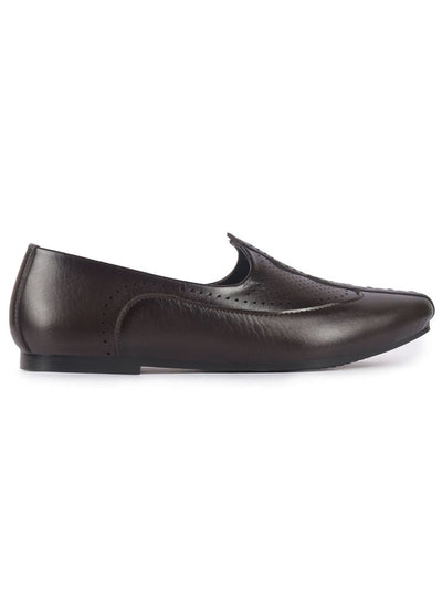 Men Brown Breathable Traditional Wedding Slip On Ethnic Juttis and Mojaris|Party Slip On Evening Shoes|Striped Mojaris