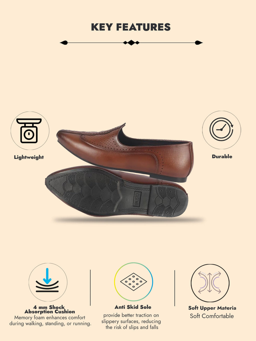 Men Tan Breathable Traditional Wedding Slip On Ethnic Juttis and Mojaris|Party Slip On Evening Shoes|Striped Mojaris