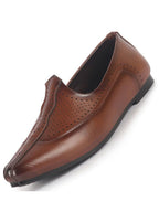 Men Tan Breathable Traditional Wedding Slip On Ethnic Juttis and Mojaris|Party Slip On Evening Shoes|Striped Mojaris