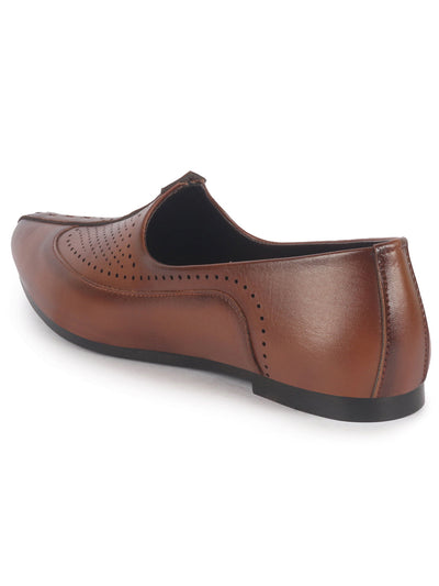 Men Tan Breathable Traditional Wedding Slip On Ethnic Juttis and Mojaris|Party Slip On Evening Shoes|Striped Mojaris