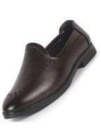 Men Brown Party Ethnic Laser Cut Slip On Juttis and Mojaris with TPR Welted Sole|Wedding Slip On Shoes|Formal Slip On Shoes with Heel