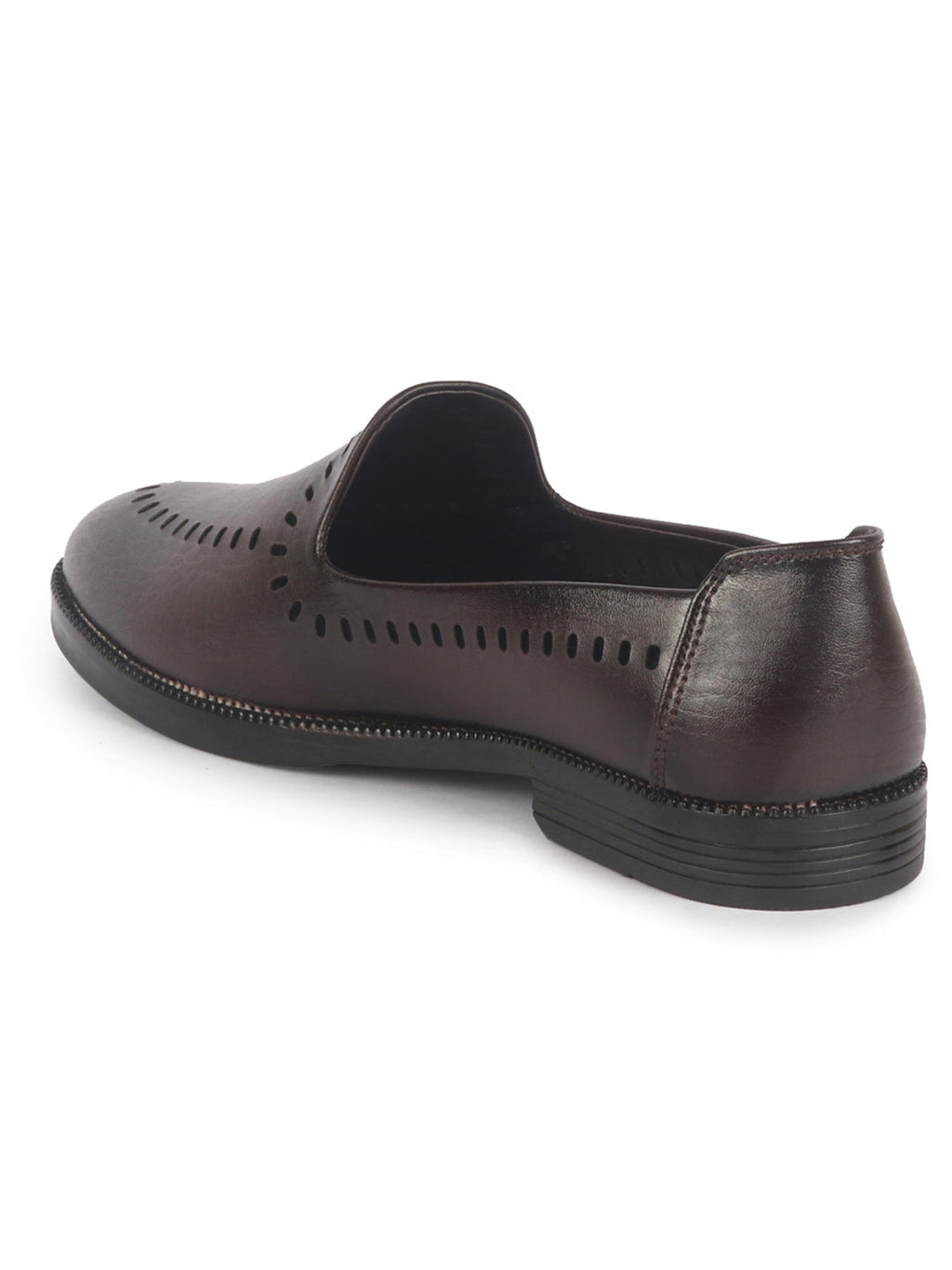 Men Brown Party Ethnic Laser Cut Slip On Juttis and Mojaris with TPR Welted Sole|Wedding Slip On Shoes|Formal Slip On Shoes with Heel