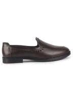 Men Brown Party Ethnic Laser Cut Slip On Juttis and Mojaris with TPR Welted Sole|Wedding Slip On Shoes|Formal Slip On Shoes with Heel