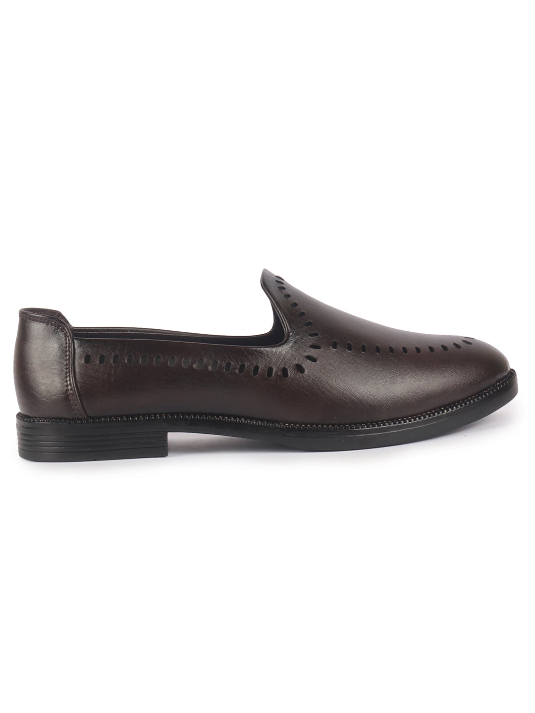 Men Brown Party Ethnic Laser Cut Slip On Juttis and Mojaris with TPR Welted Sole|Wedding Slip On Shoes|Formal Slip On Shoes with Heel