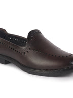Men Brown Party Ethnic Laser Cut Slip On Juttis and Mojaris with TPR Welted Sole|Wedding Slip On Shoes|Formal Slip On Shoes with Heel