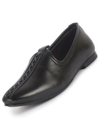 Men Black Ethnic Slip On Stripe Juttis and Mojaris for Wedding|Party Slip-On|Traditional Kurtas Shoes|Festive Slip On Shoes