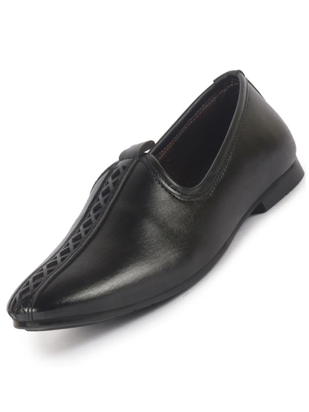Men Black Ethnic Slip On Stripe Juttis and Mojaris for Wedding|Party Slip-On|Traditional Kurtas Shoes|Festive Slip On Shoes