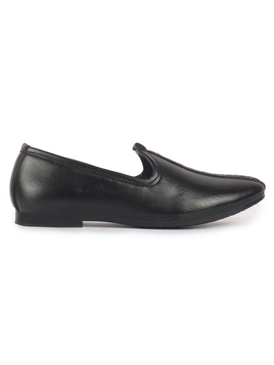 Men Black Ethnic Slip On Stripe Juttis and Mojaris for Wedding|Party Slip-On|Traditional Kurtas Shoes|Festive Slip On Shoes