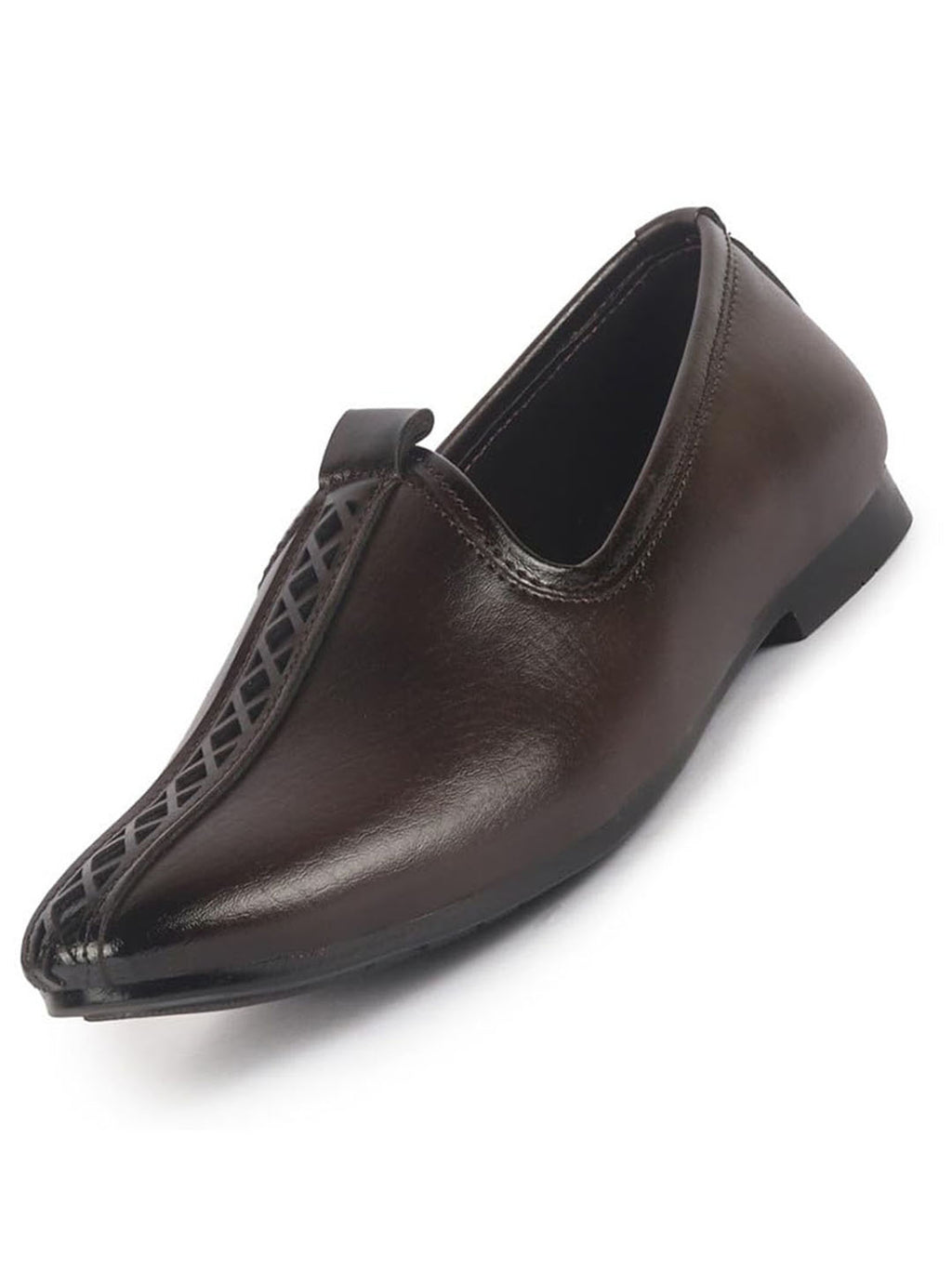 Men Brown Ethnic Slip On Stripe Juttis and Mojaris for Wedding|Party Slip-On|Traditional Kurtas Shoes|Festive Slip On Shoes