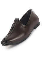 Men Brown Ethnic Slip On Stripe Juttis and Mojaris for Wedding|Party Slip-On|Traditional Kurtas Shoes|Festive Slip On Shoes