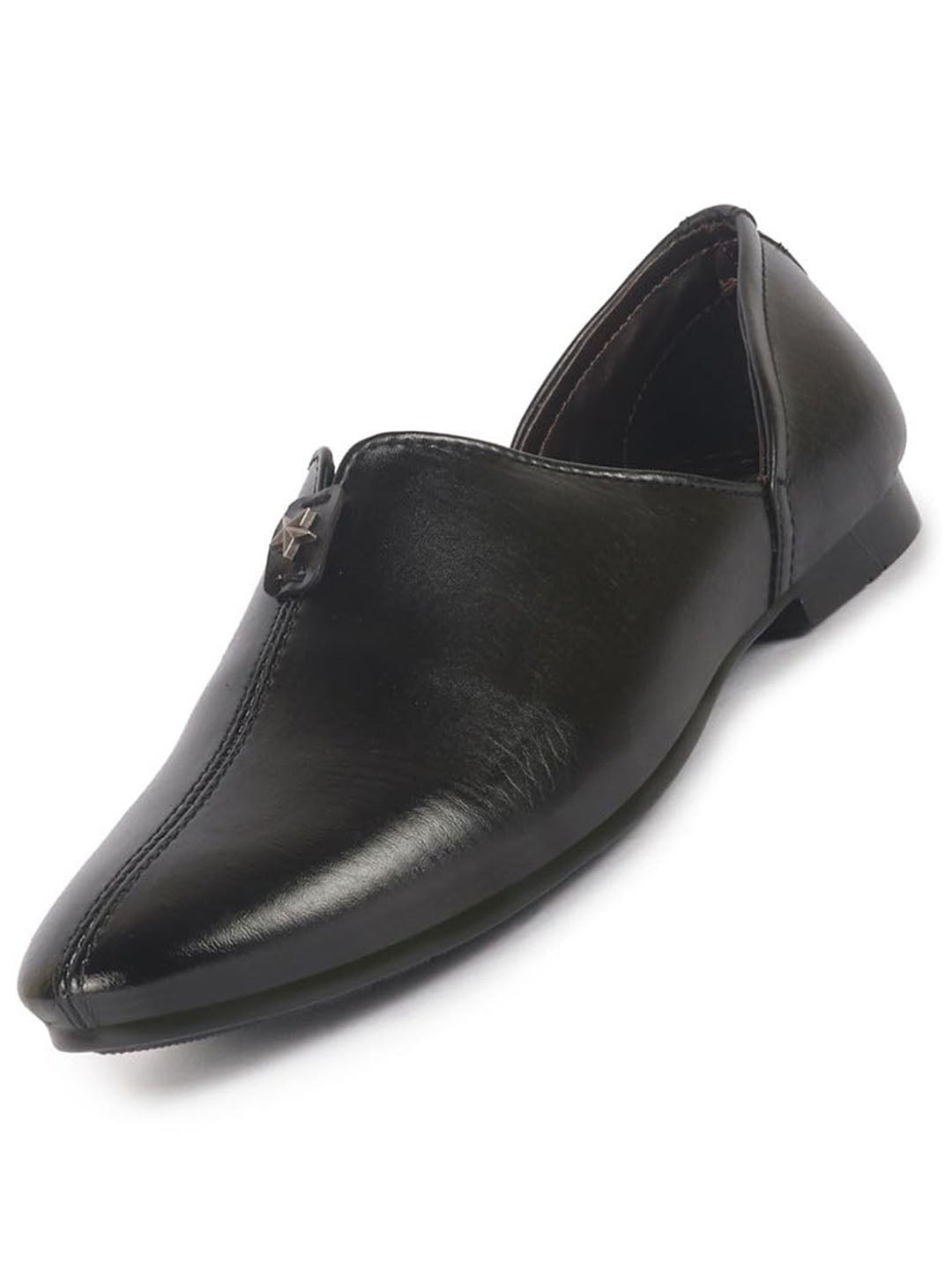 Men Black Pointed Toe Ethnic Slip On Juttis and Mojaris for Wedding|Party Slip On Shoes|Kurtas Shoes|Traditional Shoes