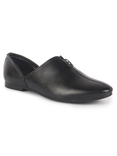 Men Black Pointed Toe Ethnic Slip On Juttis and Mojaris for Wedding|Party Slip On Shoes|Kurtas Shoes|Traditional Shoes