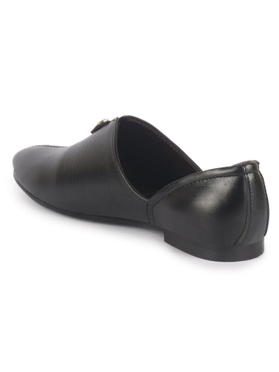 Men Black Pointed Toe Ethnic Slip On Juttis and Mojaris for Wedding|Party Slip On Shoes|Kurtas Shoes|Traditional Shoes