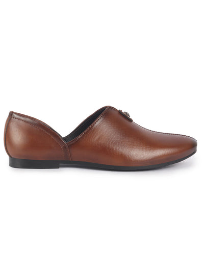 Men Tan Pointed Toe Ethnic Slip On Juttis and Mojaris for Wedding|Party Slip On Shoes|Kurtas Shoes|Traditional Shoes