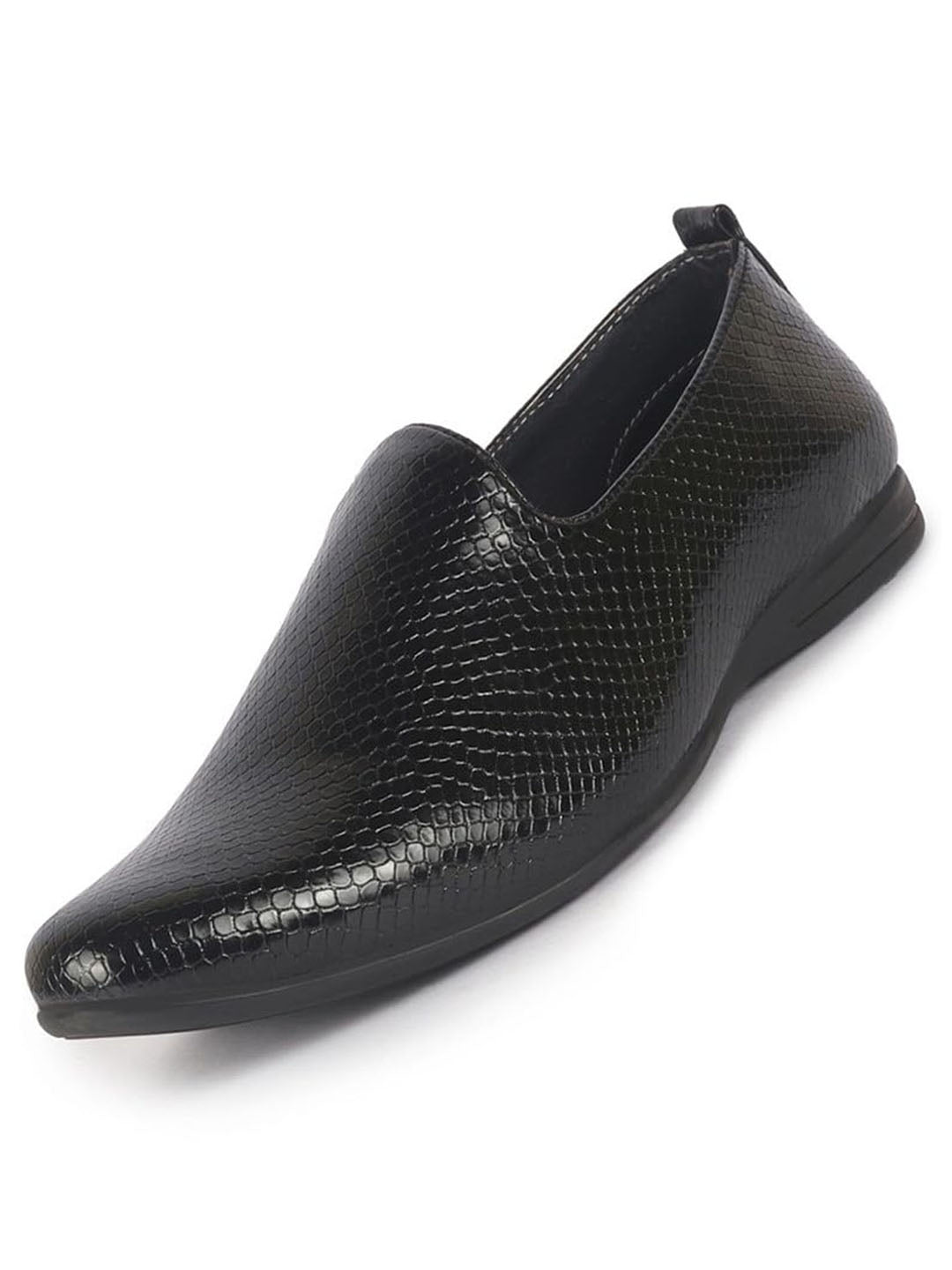 Men Black Textured Ethnic Round Toe Juttis and Mojaris for Wedding|Party Slip-On|Traditional Kurtas Shoes|Festive Shoes